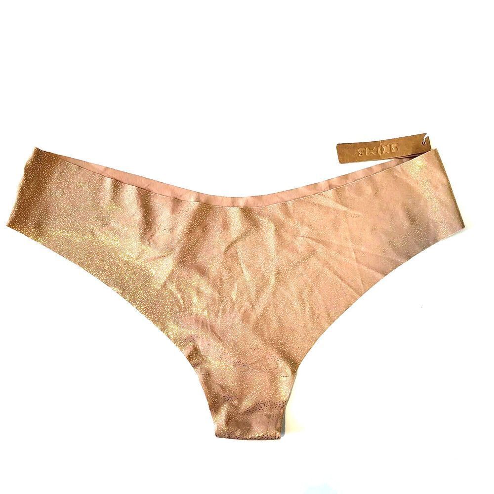 NEW SKIMS Beige Gold Free Cut Thong Size 2X Slimming Sienna Foil PN-THG-0852